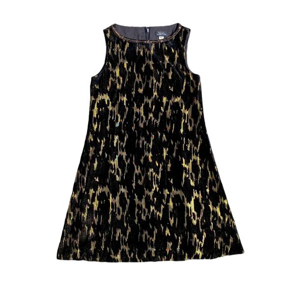 Tahari Velvet Short Gold Black Cocktail Dress Mini Sz 2 XS Burnout Beaded Spring - Picture 1 of 10